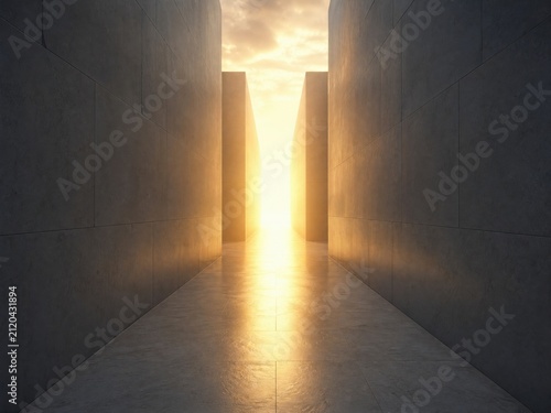 Path Through Concrete Corridor Leading To Light, Recovery And Hope Journey Concept