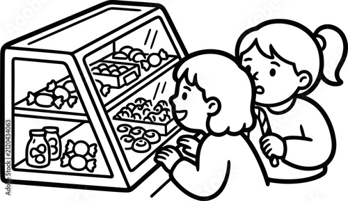 Obraz na płótnie Children choosing sweets from a display case at a candy store