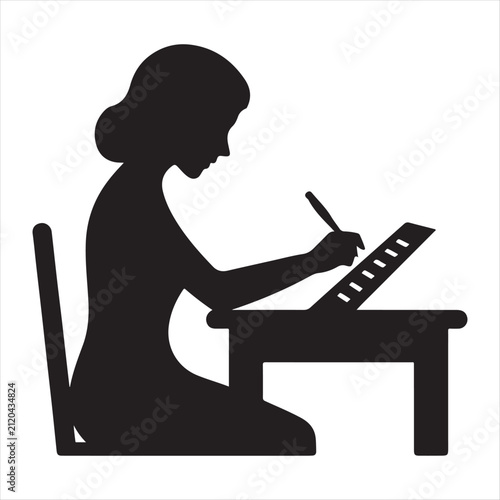 Person writing letter vector silhouette clip art abstract logo concept illustration