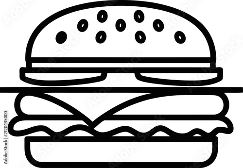 Simple line art illustration of a classic cheeseburger, isolated on white background.