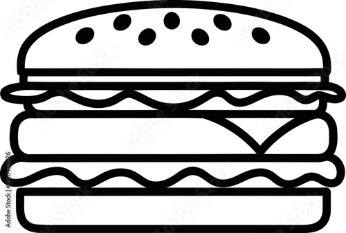 Simple Line Art Burger Icon with Double Patties and Cheese