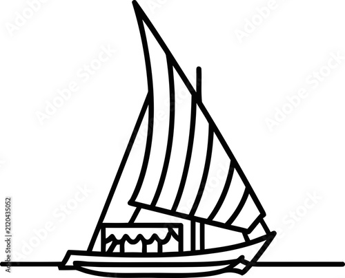 Simple Line Art of a Dhow Sailboat on the Water