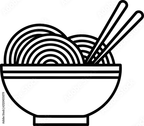Minimalist Icon of Noodles in Bowl with Chopsticks