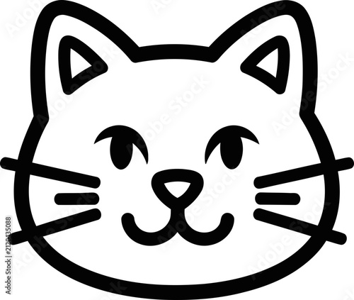 Cute Cat Face Icon, Minimalist Line Art, Simple Black and White Vector Illustration