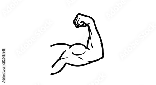 Strong flexing biceps muscle arm icon in a simple black outline style isolated on a white background, vector.