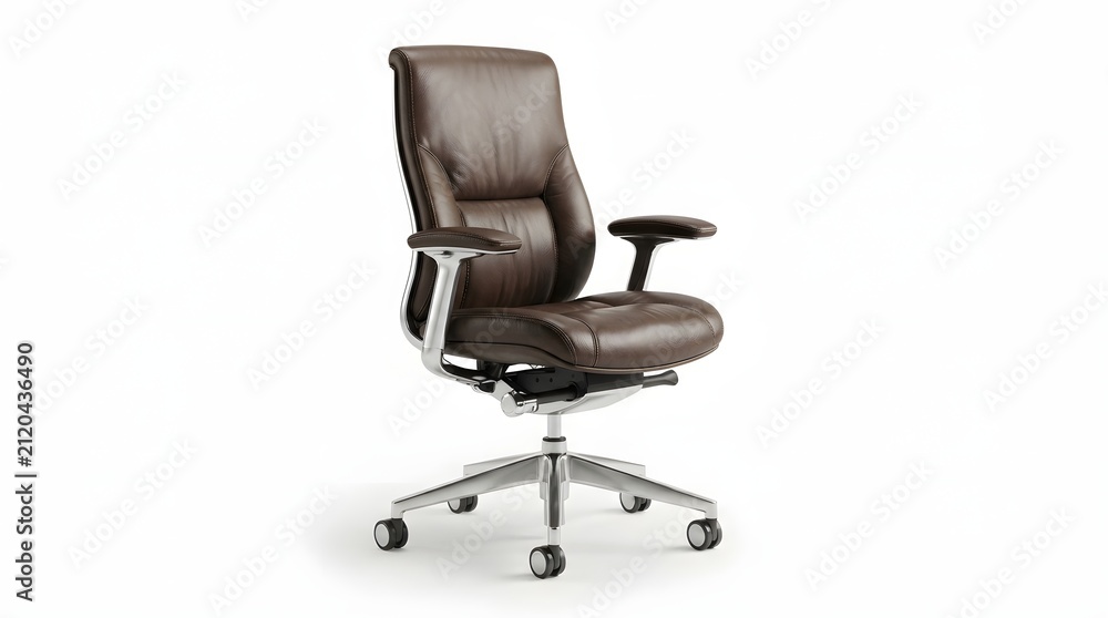 Obraz premium Brown leather ergonomic office chair. Modern executive seat isolated on white background.