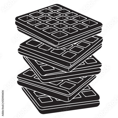 Quadro su tela Waffle stack vector illustration with black silhouette and white outlines for br