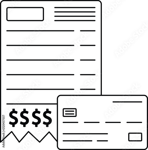 Bill Payment Invoice Icon with Credit Card Outline Vector
