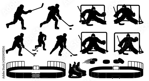 Photography Ice Hockey Silhouettes Collection: Players, Goalies, Rinks, and Equipment Vector