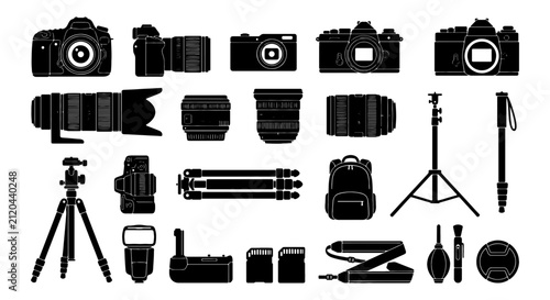 Canvastavla Photography Equipment Icons Set, Professional Camera Gear Silhouettes, Digital I