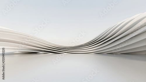 Futuristic Parametric Wave Architecture with Flowing White Curved Panels and Minimalist Design