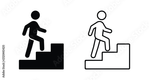 Person walking up stairs success concept icon