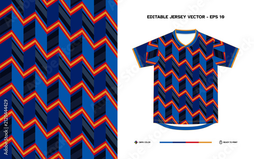 Blue and Gold Football Jersey Design with Retro Zigzag Chevron Geometric Graphic Pattern