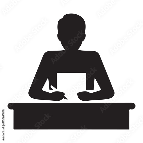 Person writing letter vector silhouette clip art abstract logo concept illustration