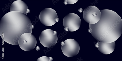 Abstract Metallic Spheres Floating On Dark Background — Minimal Futuristic 3D Bubbles And Planetary Design