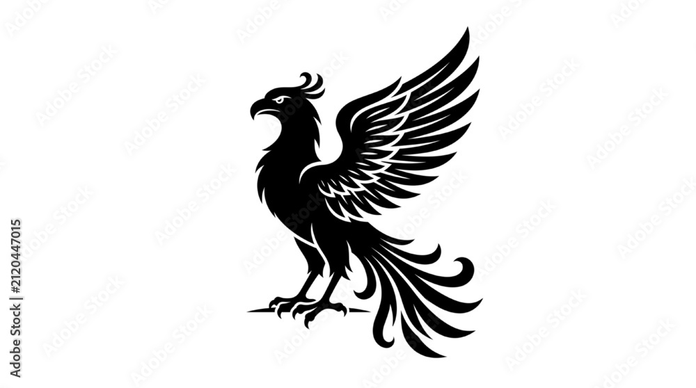 Fototapeta premium Black Silhouette Phoenix Emblem Vector Design Illustrating Mythical Fire Bird Rising Concept