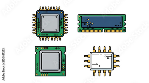 Set of Integrated Circuit Microchips for Electronic Hardware Components
