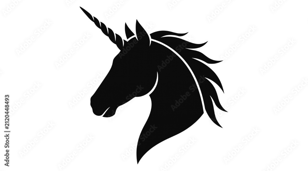 Fototapeta premium Unicorn head silhouette logo icon vector design element for fantasy mythology theme