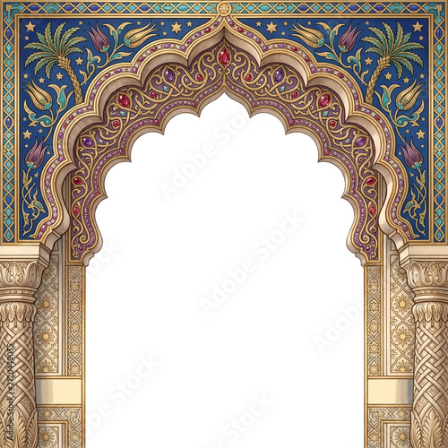 Blue and Gold Mosaic Mughal Arch Frame with Dome Pattern