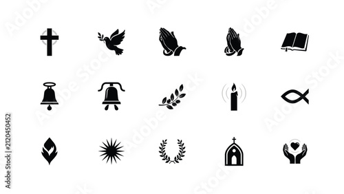 Фотография Minimalist black religious and spiritual symbols vector collection set with cont
