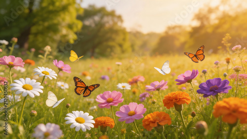 Butterflies and flowers in a meadow