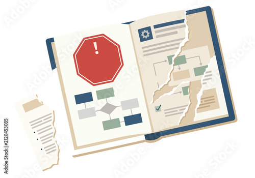 Konstfotografi An illustration depicts an incomplete operational process document with an alert