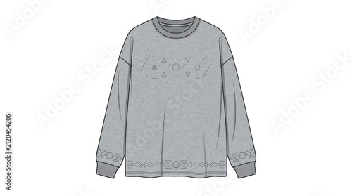 Grey oversized long sleeve t-shirt. Casual loose fit cotton sweater isolated on white.