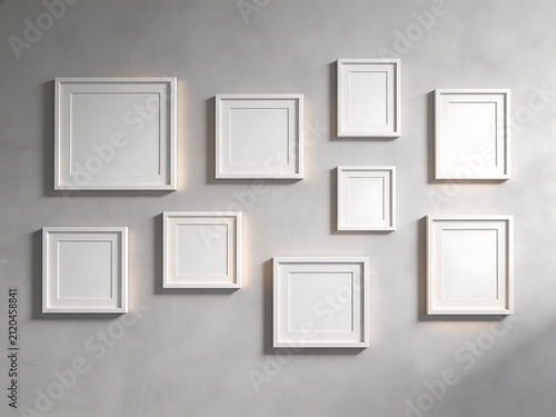 White frames on gray wall