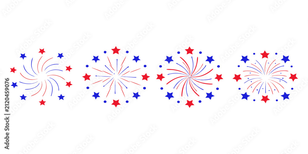 Obraz premium Patriotic Fireworks Border Vector With Red Blue Stars