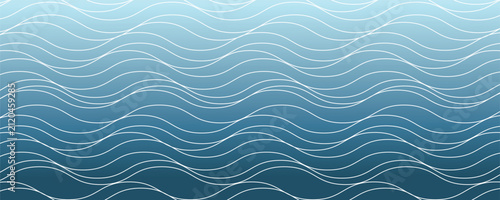 Konstfotografi is a stylized image of water waves consisting of several smooth, wavy lines of different blue shades that overlap to create the effect of depth and movement