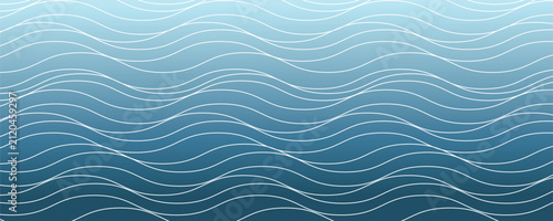 Bild auf Leinwand is a stylized image of water waves consisting of several smooth, wavy lines of different blue shades that overlap to create the effect of depth and movement