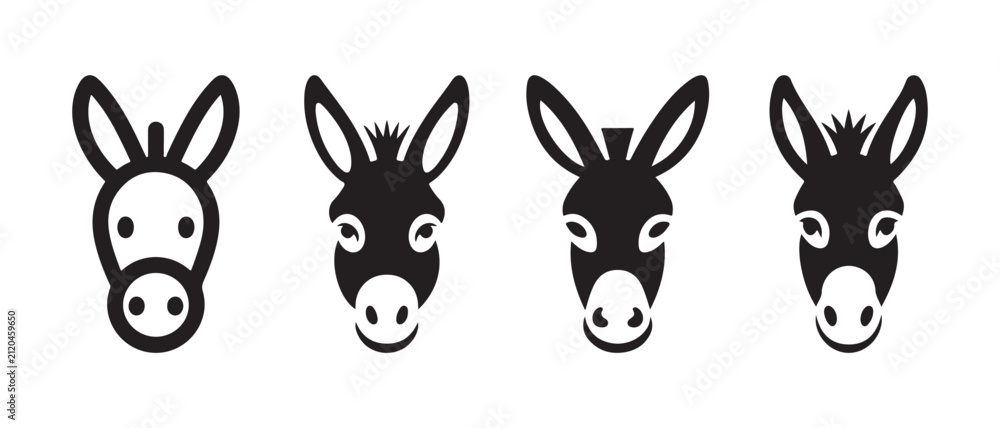 Fototapeta premium Donkey Head Icon Set. Editable Outline and Glyph Farm Animal Vector Collection.