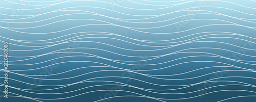 Foto is a stylized image of water waves consisting of several smooth, wavy lines of different blue shades that overlap to create the effect of depth and movement