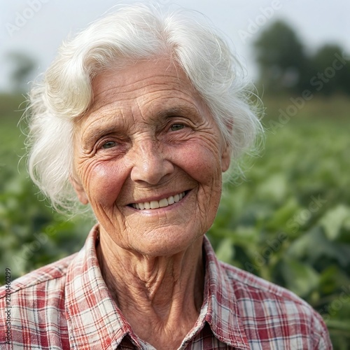 Portrait of a Smiling Senior Woman Outdoors in a Green Field
