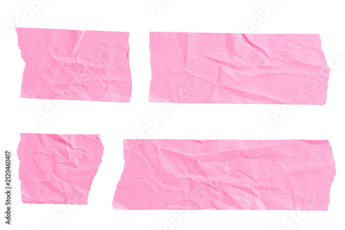 Set of Pink crumpled paper pieces with torn edges cut out. Template mockup