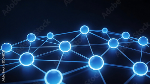 Blue glowing network nodes