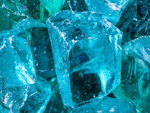 Close-up of recycled turquoise glass pieces