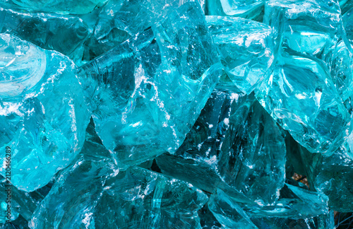 Close-up of recycled turquoise glass pieces