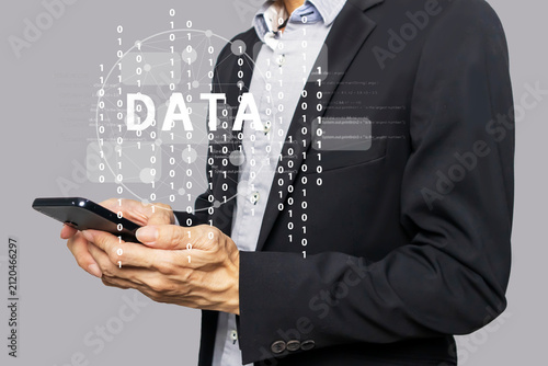 Businessmen connect to a large network of data to manage their business.