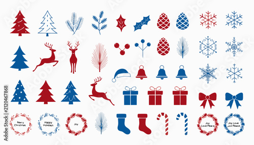 Holiday greeting card clipart set with Christmas tree Santa snowman