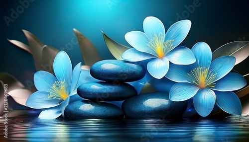Blue Spa Stones And Flower Generative Ai
