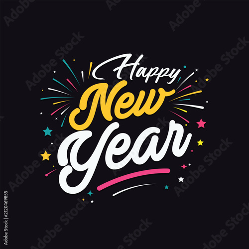 Colorful Happy New Year Celebration Typography Vector Illustration