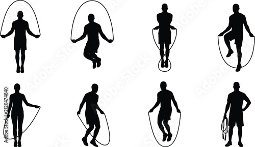 Jump Rope Exercise Silhouettes in Dynamic Fitness Poses