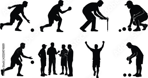 Lawn Bowls and Bocce Silhouettes of Players in Dynamic Game Poses