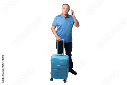 Фотография senior man talking on smartphone transperent background. PNG
