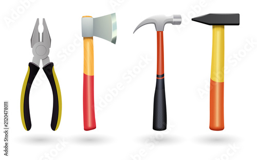 Canvas Print Four colorful hand tools on a transparent background