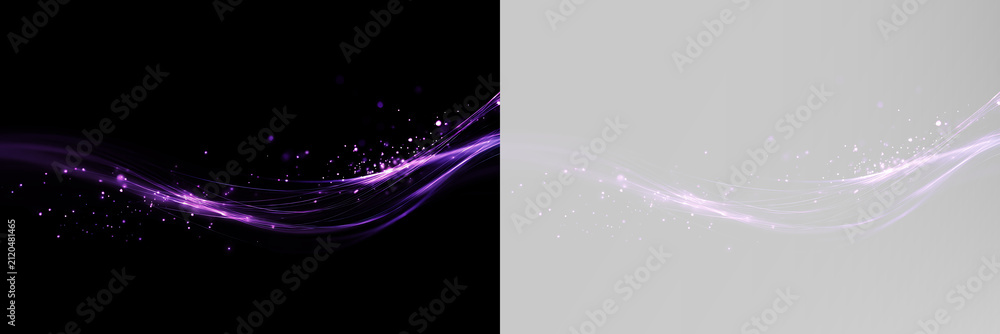 Fototapeta premium Magical violet light stream with glowing glitter particles and elegant abstract wave
