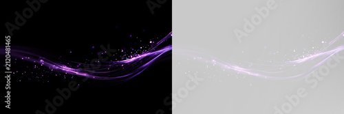 Magical violet light stream with glowing glitter particles and elegant abstract wave