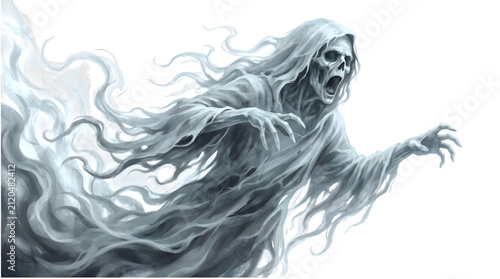 Cuadro en lienzo A terrifying ghostly spirit with a skeletal face and flowing robes depicted as i