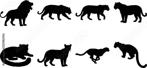 Canvas Print Big Cat Silhouette Vector Bundle Featuring Roaring Lion Panther Leopard Cheetah
